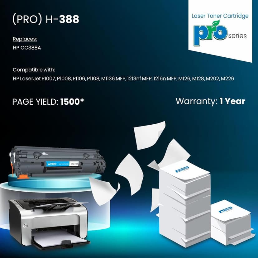 ProDot (PRO H-388 Laser Toner Cartridge for HP CC388A Compatible with HP Laserjet P1007, P1008, P1106, P1108, M1136 MFP, 1213nf MFP, 1216n MFP, M126, M128 view 2
