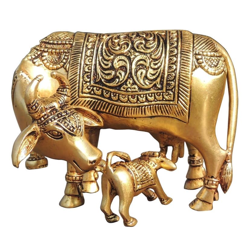 Brass Cow & Calf God Idol Statue - Holy Kamdhenu Showpiece, Height : 4 Inch (BSMAS1771 D) view 2