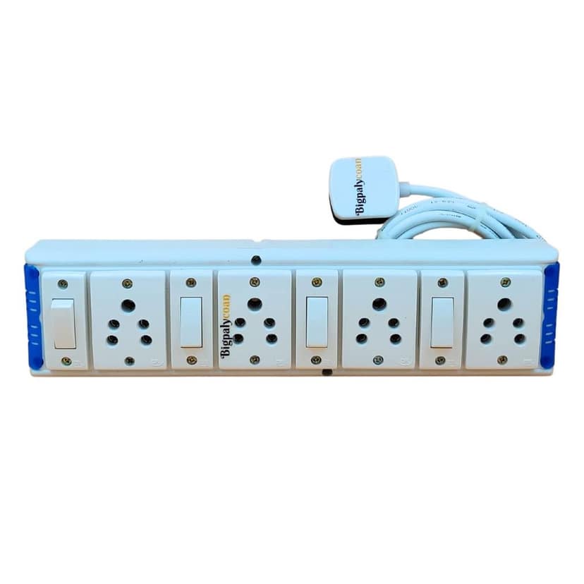 Bigpalycoan 4 Way Extension Cord with Multiple Outlets Individual Switch Heavy Duty Long Cable (Max. Rating 1200W- 230V) PVC Blue/Green-White