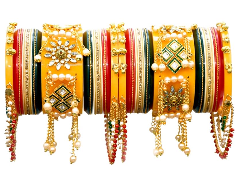 Attractive Yellow colour Pearl Gold-plated Chudas view 4
