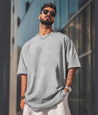 AOOSH Men Cotton Blend Oversized Fit Solid T-Shirt ( Olive )