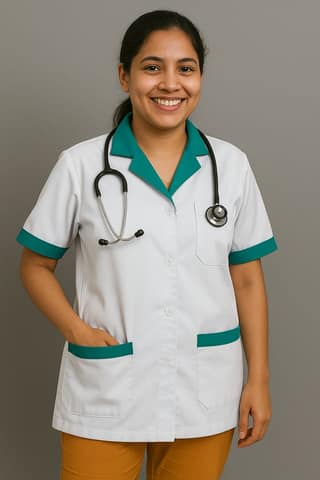 Unisex Staff Apron | 3-pockets Apron | White Apron with Green Collar | Comfortable | Durable | Best Fitted For Medical Professionals (Staff, Nursing & Lab Technicians)