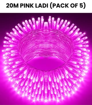SPARKWORLD 20 Meter Pink LED Decorative Ladi (Pack of 5) | Waterproof Rice Lights for Festivals, Home & Outdoor Decor