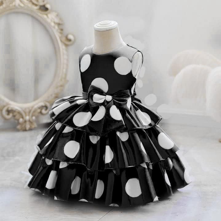 Buy & Try Girl's Satin Printed Knee Length Sleeve Less Short Frock Dress. view 3