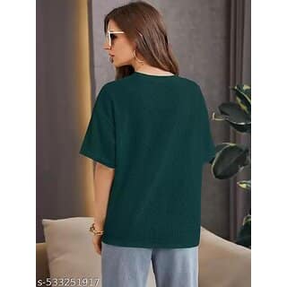 Wexam Style Women Green Printed Round Neck Short Sleeve Top view 2