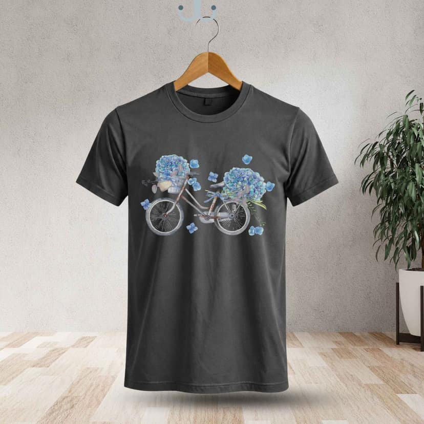 Trishoolin "Blooming Bicycle Floral" Floral Theme Art T-Shirt | Design 30198MB
