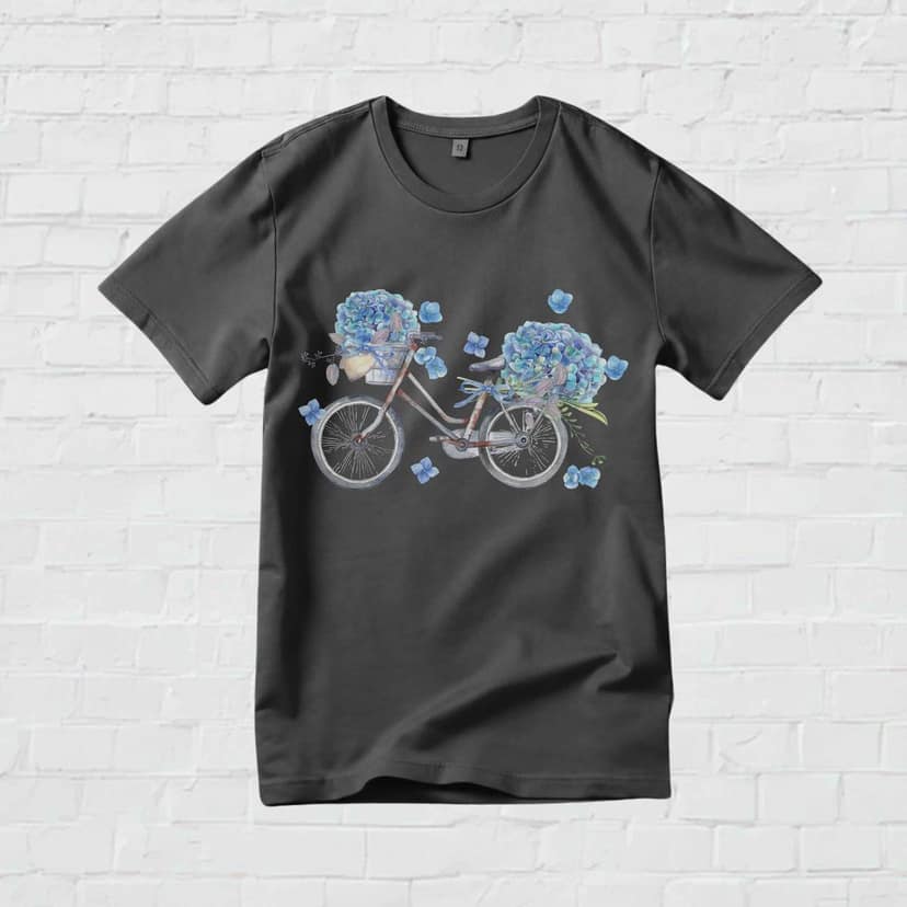 Trishoolin "Blooming Bicycle Floral" Floral Theme Art T-Shirt | Design 30198MB view 2