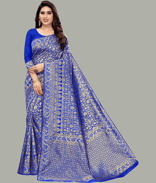 GARIYA Banarasi Silk Embellished Saree With Unstitched Blouse Piece ( Black )