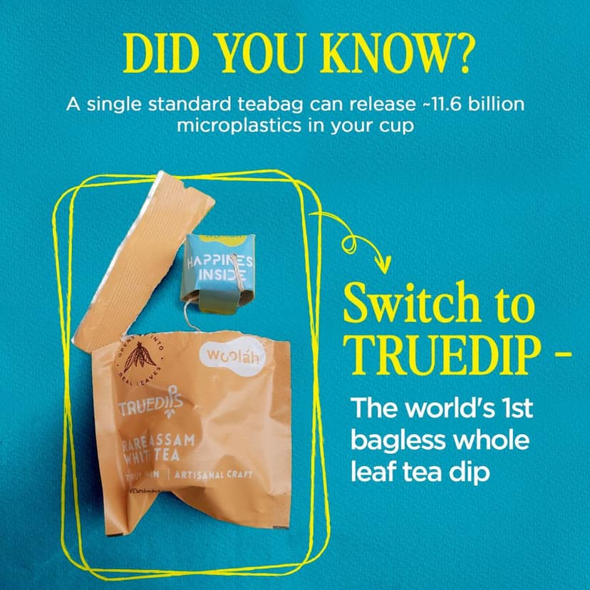 Woolah Rare Assam White Tea - World's 1st Bagless Whole Leaf Organic Tea Dip | 120 pcs (240 Cups) | Single Origin Tea | Naturally Anti-Oxidant | Relieves Stress | Plastic-free | Pack of 8 view 3