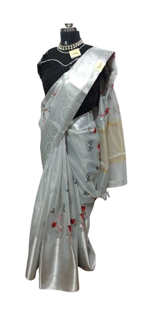 Silver Tissue Saree view 2