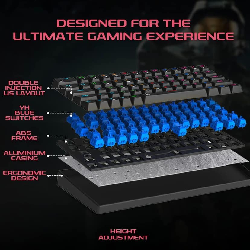 iGear Raptor 60% Wired RGB Gaming Keyboard, 63 Keys Compact Mechanical Keyboard, Software Supported, 64 RGB Backlit Keys, 23 Light Modes, 1.5m Braided Type C Detachable Cable,1 Year Warranty(Black) view 4