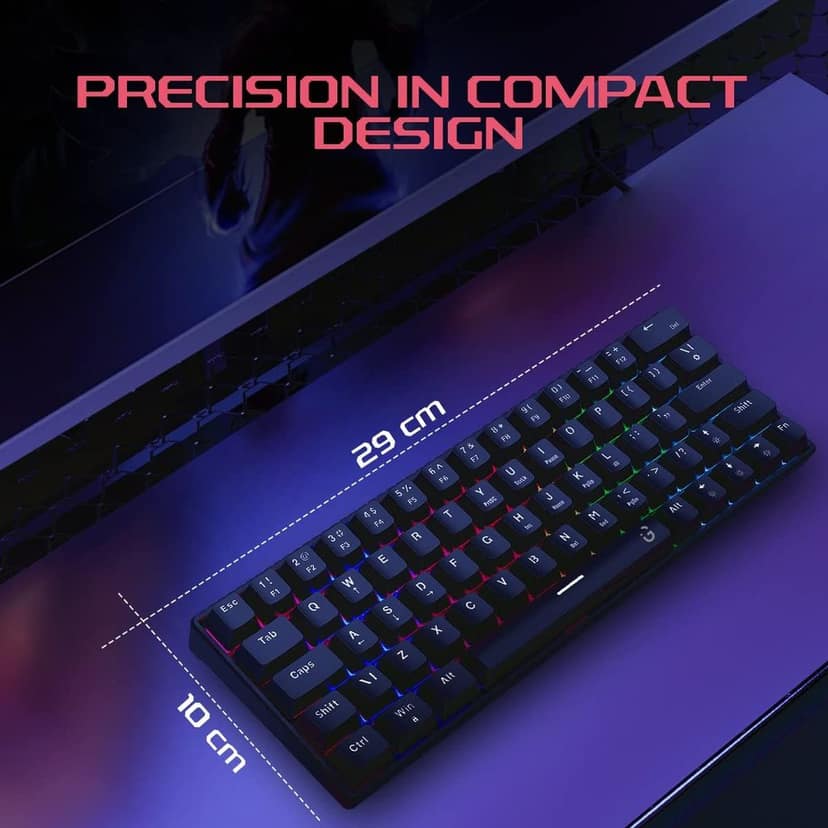 iGear Raptor 60% Wired RGB Gaming Keyboard, 63 Keys Compact Mechanical Keyboard, Software Supported, 64 RGB Backlit Keys, 23 Light Modes, 1.5m Braided Type C Detachable Cable,1 Year Warranty(Black) view 7