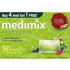 Medimix Natural Glycerine Ayurvedic Bathing Bar, 125 G - Buy 4 Get 1 Free