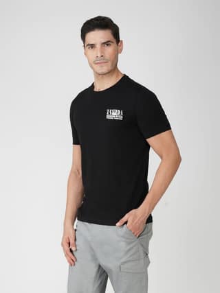 Round Neck Branded Cotton Jersey T-Shirt for Men Black