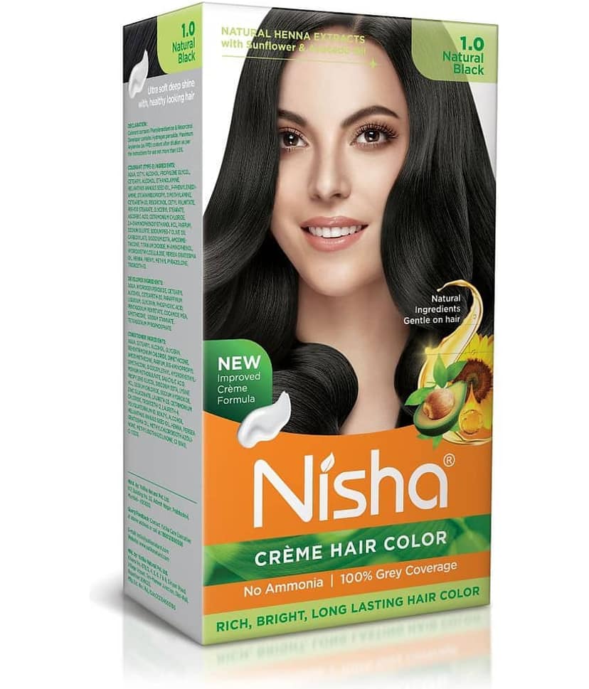 Nisha Creme Hair Color 1.0 Natural Black 120g, Permanent Hair Color for Women & Men, Ammonia Free Hair Colour
