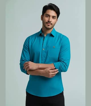 BHUVIKOO Cotton Blend Plain Shirt Style Kurta For Men ( Grey )