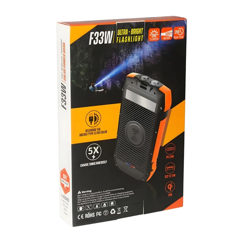 OUKAFEN Solar Power Bank Portable Charger 40000mAh Huge Capacity 20W Wireless Charger,Dual High Beam LED Flashlight,Type-C Turbo Charge for All Smartphones view 10