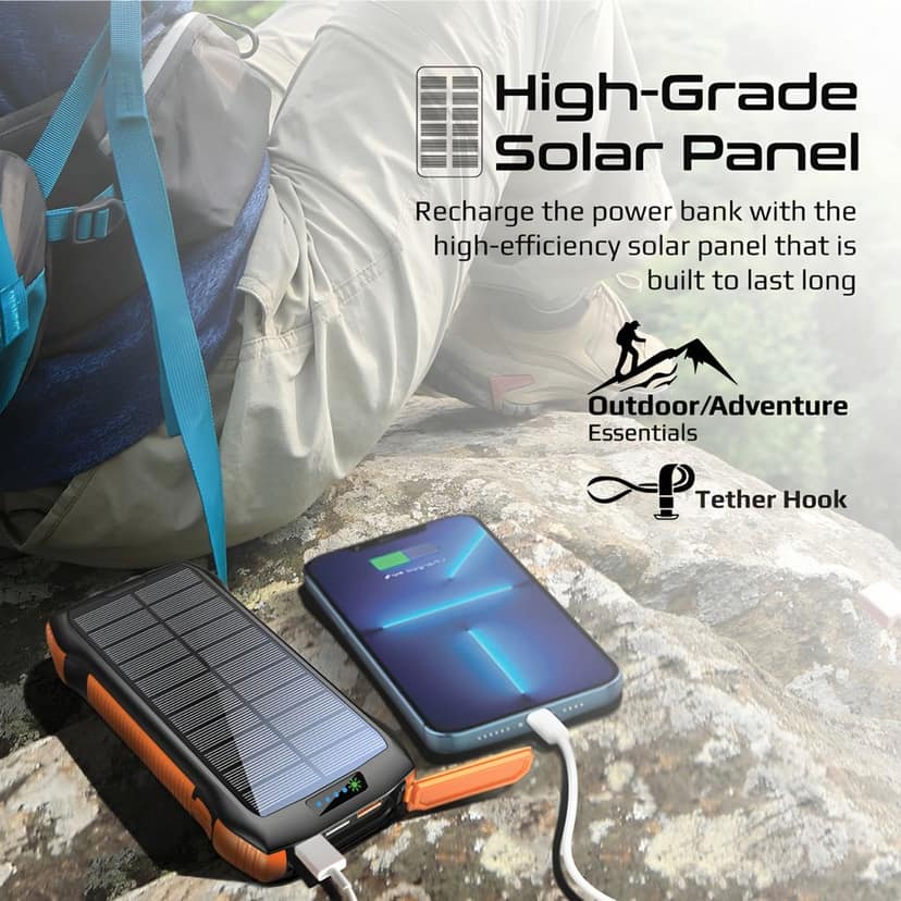 OUKAFEN Solar Power Bank Portable Charger 40000mAh Huge Capacity 20W Wireless Charger,Dual High Beam LED Flashlight,Type-C Turbo Charge for All Smartphones view 3