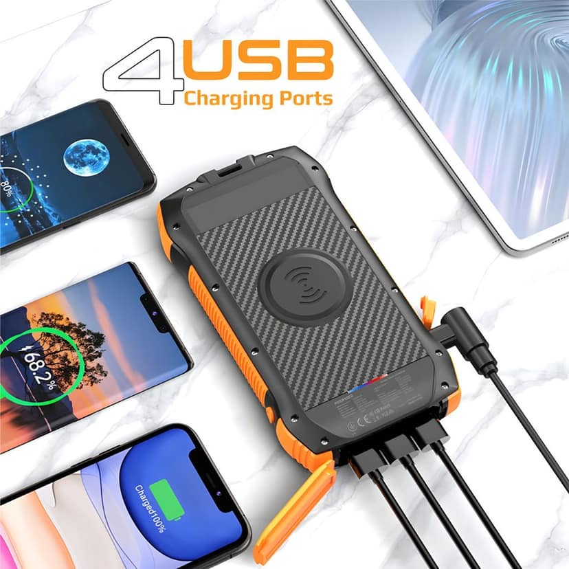 OUKAFEN Solar Power Bank Portable Charger 40000mAh Huge Capacity 20W Wireless Charger,Dual High Beam LED Flashlight,Type-C Turbo Charge for All Smartphones view 5