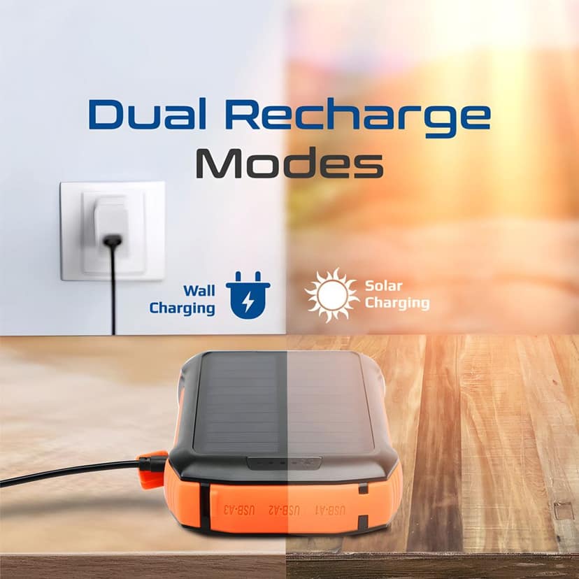 OUKAFEN Solar Power Bank Portable Charger 40000mAh Huge Capacity 20W Wireless Charger,Dual High Beam LED Flashlight,Type-C Turbo Charge for All Smartphones view 7