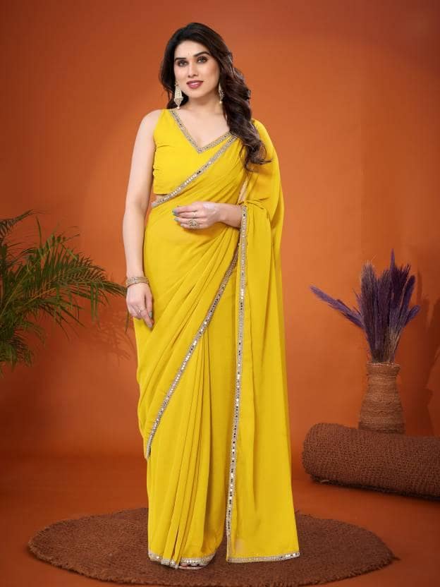 Georgette Saree with Mirror Work Border