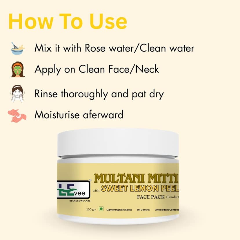 LEvee 100% Pure Sweet Lemon Face Pack Powder for Skin Brightening & Tan Removal | Natural Vitamin C | Glow Mask for Dark Spots & Acne Scars | No Preservatives, Organic & Chemical Free Skin Care | For men and women | 200gm view 5