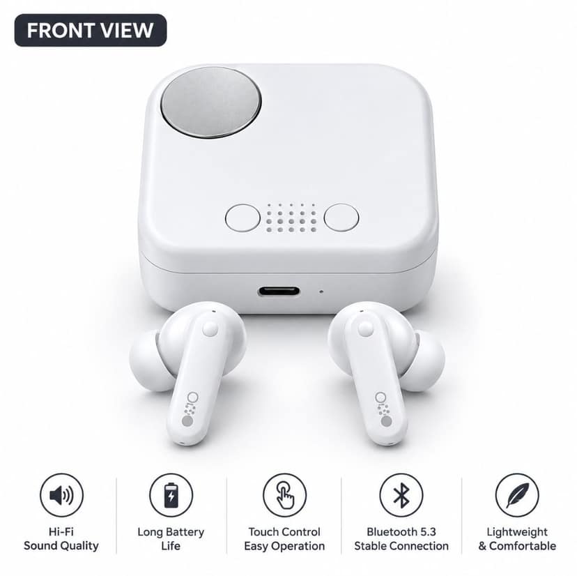 Premium quality buds bluetooth connect with type c charger white view 2