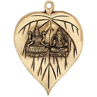 Brass Lakshmi Ganesh Leaf Plate Wall Hanging Decorative Showpiece - 19 cm (Brass, Gold)