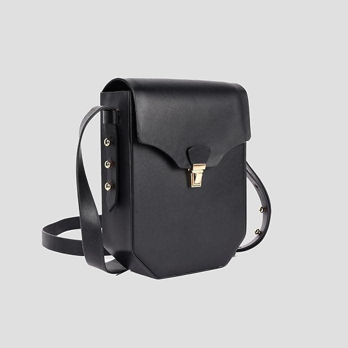 Black leather crossbody bag with gold hardware view 3