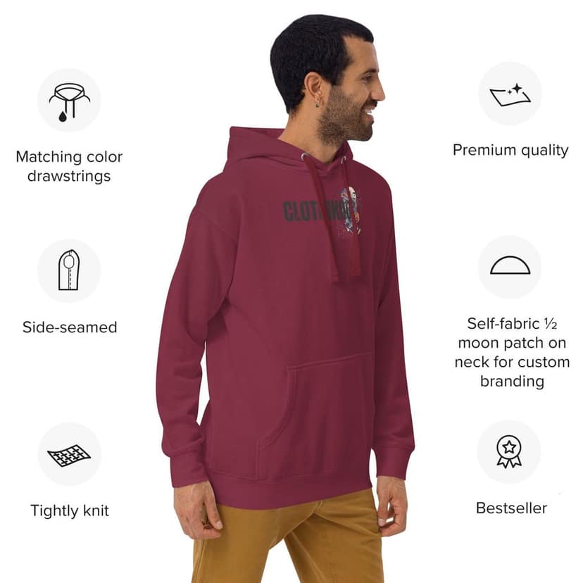 Clothikoo Premium Wolf Printed Edition Hoodie (400 GSM, Maroon Colour) view 8
