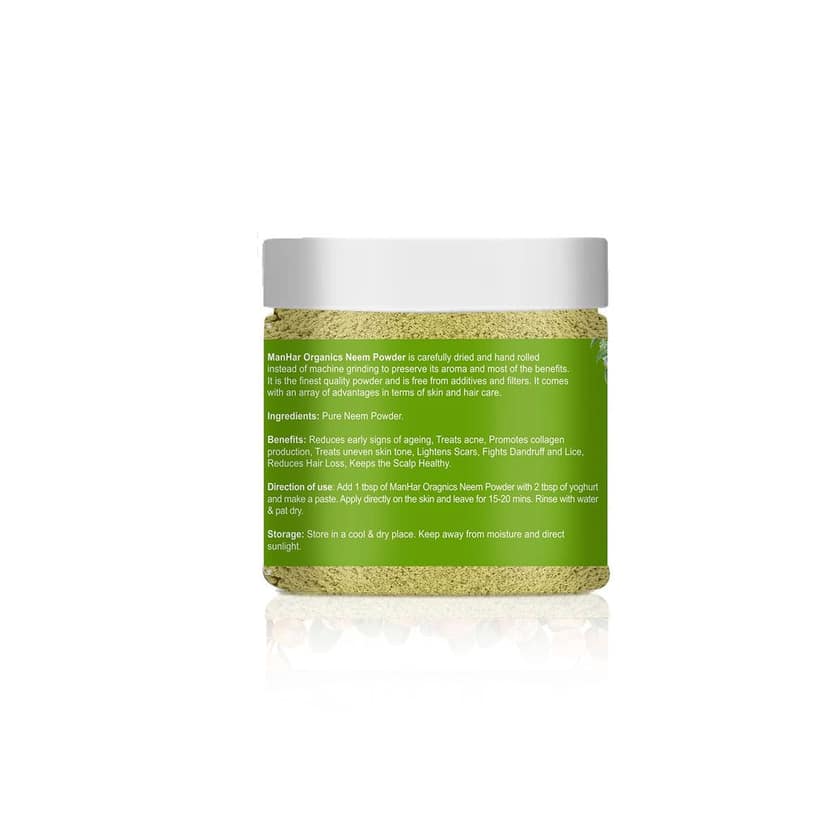 ManHar Organics Neem Powder jar 100gm | Pure & Natural | Herbal Skin & Hair Care Remedy | Fights Acne, Dandruff & Scalp Issues | No Additives view 3