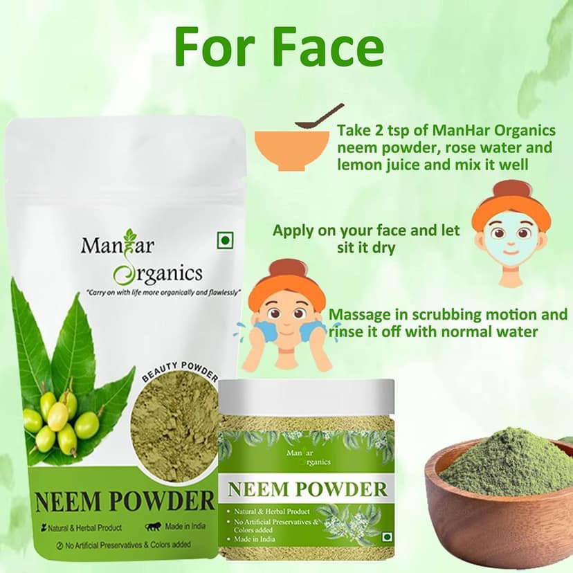 ManHar Organics Neem Powder jar 100gm | Pure & Natural | Herbal Skin & Hair Care Remedy | Fights Acne, Dandruff & Scalp Issues | No Additives view 6