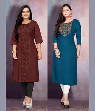 RIAANA Women Cotton Blend Embroidered Straight Kurti ( Multicolor )