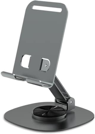 Premium 360° Adjustable Metal Phone Stand, Foldable Desktop Holder with Anti-Slip Base, All-Metal Construction, Height Adjustable for Mobile Phones and Tablets (Grey)