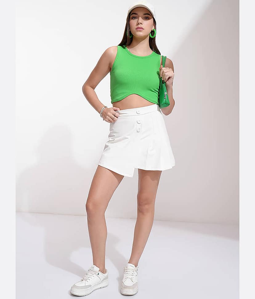 Tokyo Talkies Women's Cotton Blend Crop Top ( Green ) view 2