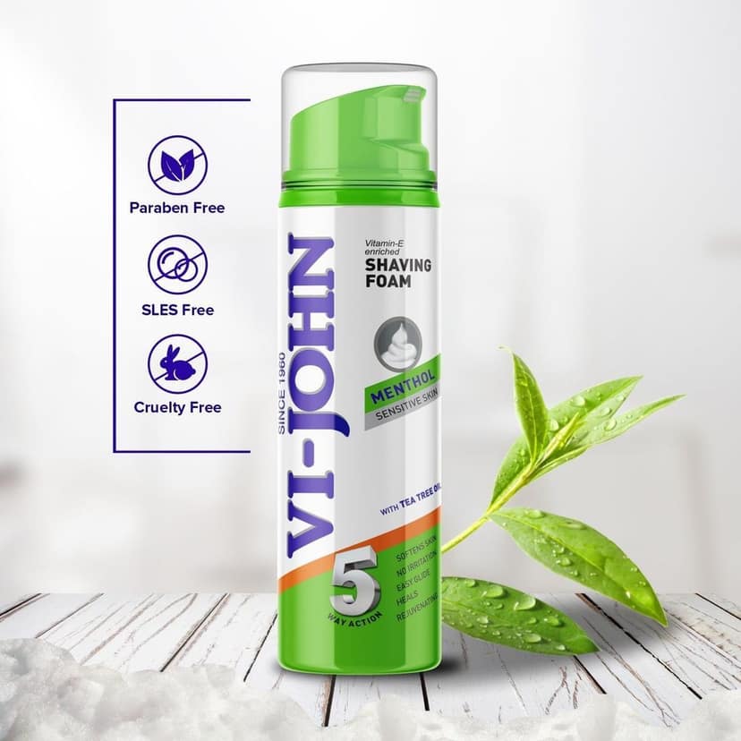 VI-JOHN Menthol Shaving Foam With 5 Way Action, Tea Tree Oil & Vitamin E - 200 GM (For Sensitive Skin) view 4