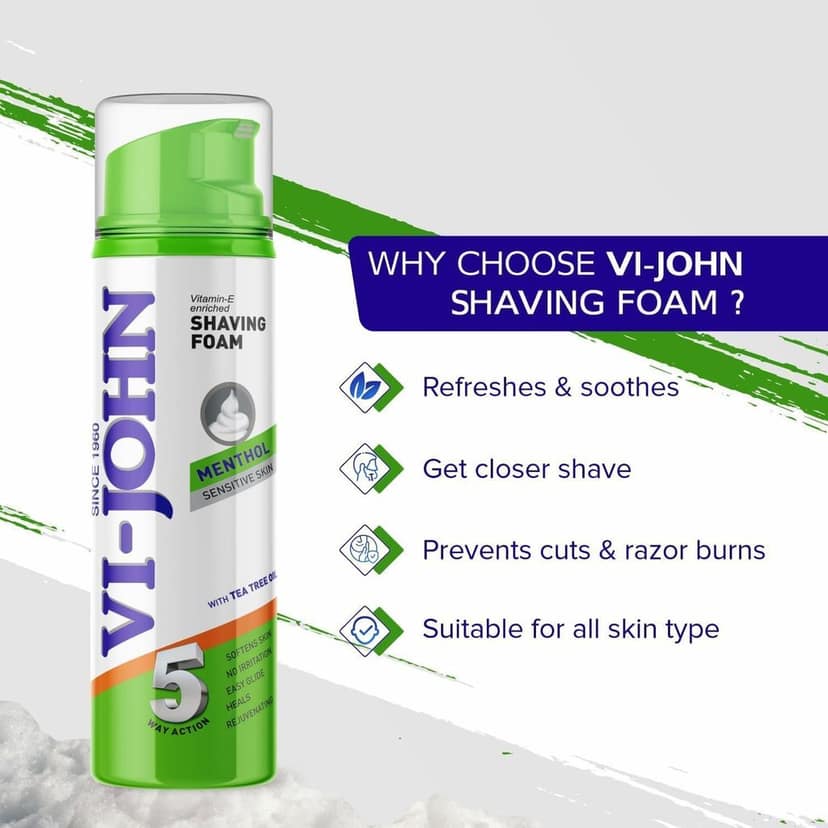 VI-JOHN Menthol Shaving Foam With 5 Way Action, Tea Tree Oil & Vitamin E - 200 GM (For Sensitive Skin) view 5