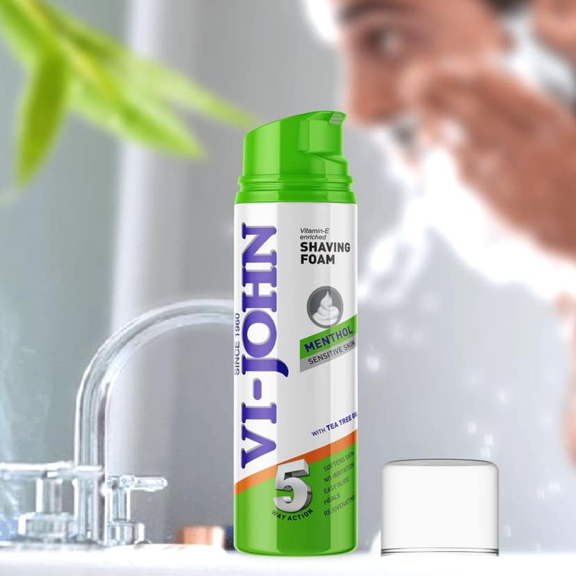 VI-JOHN Menthol Shaving Foam With 5 Way Action, Tea Tree Oil & Vitamin E - 200 GM (For Sensitive Skin) view 7