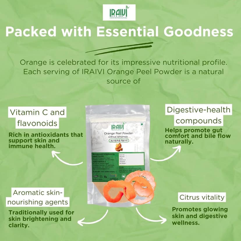 IRAIVI Premium Orange Peel Powder-200g | 100% Pure Natural Skin Brightener & Exfoliant | Promotes Radiance, Refreshes Skin & Aids Oil Balance | Chemical-Free Beauty view 4