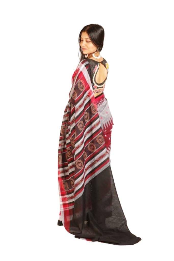 GHL Guendicha haat Sambalpuri Handloom Certified Pure Cotton Kargil Design Saree With Blouse Piece (Green, 6.30 Mtr) view 3