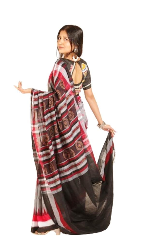 GHL Guendicha haat Sambalpuri Handloom Certified Pure Cotton Kargil Design Saree With Blouse Piece (Green, 6.30 Mtr) view 5
