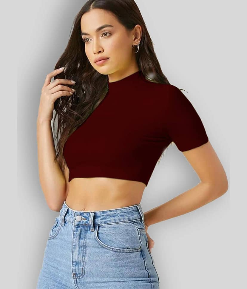 Dream Beauty Fashion Women's Polyester Crop Top ( Maroon )