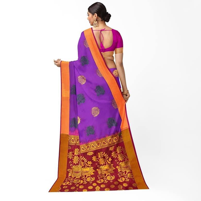Dark Violet Color Mixed Soft Silk Saree with Unstitched Blouse view 2