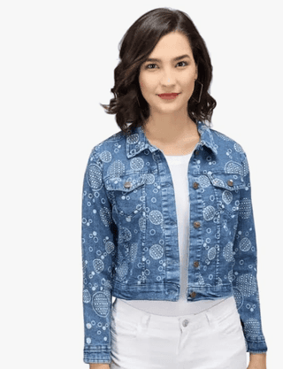 SHAIRA FASHION Women's Printed Casua Denim l Jacket