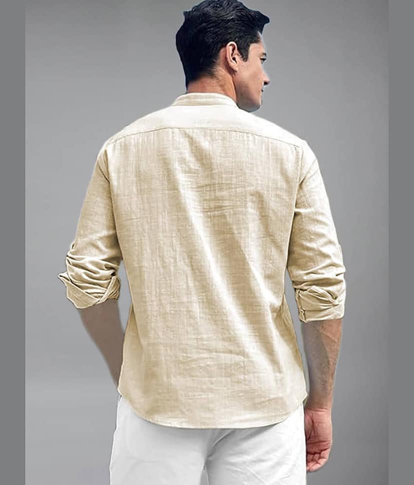 BHUVIKOO Cotton Blend Plain Shirt Style Kurta For Men ( Light Green ) view 2