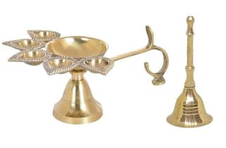 Diya- Aarti Diya with Brass Pooja Bell Set of 2 Pcs
