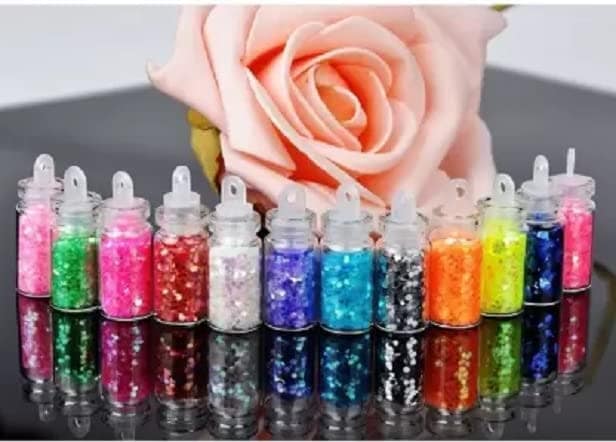 Elecsera 48 Bottles 3D Nail Art Charms Kit Random Nail Art Glitter Sequins Glitter Powder (Multicolor) view 3