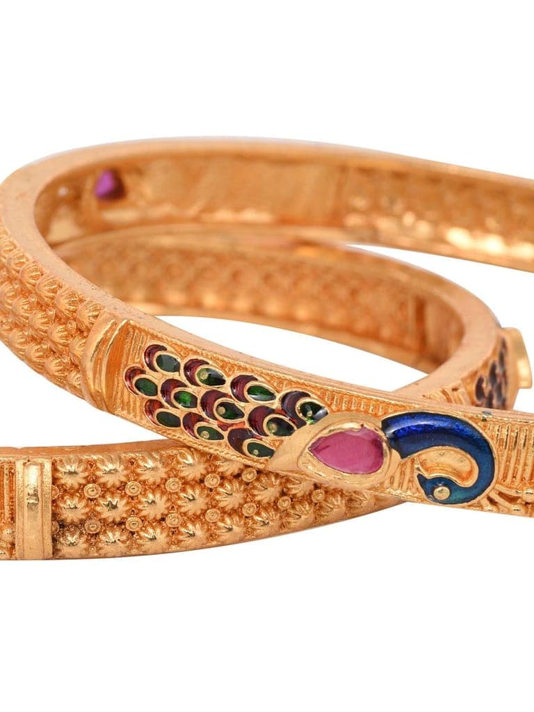 Set Of 2 Gold Plated Multicolored Peacock Design Handcrafted Bangles view 7