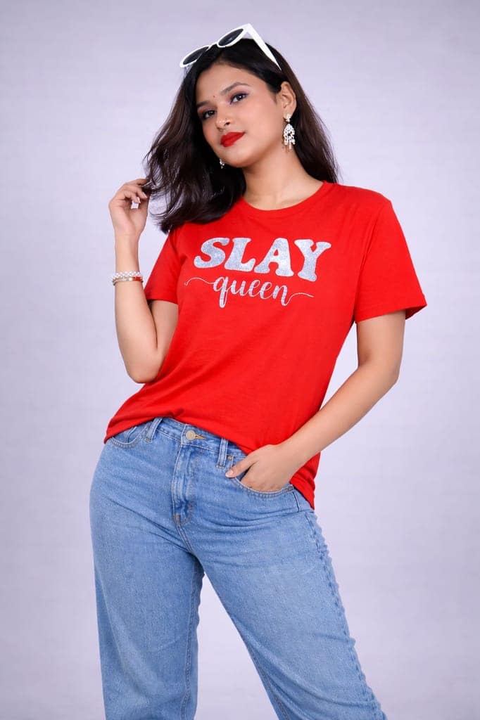 Red "Slay Queen" Tees for Women view 3