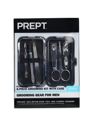 PREPT 6-Piece Men's Grooming Kit with Case, Nail Clipper, Scissors, Tweezer, File, Ear Stick